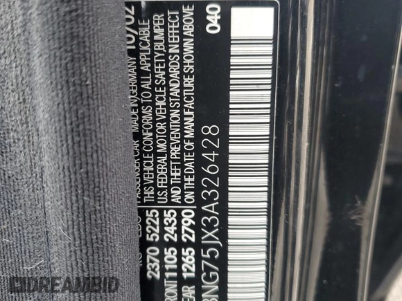 2003 Mercedes-Benz S-Class 5.0L with VIN WDBNG75JX3A326428, listed as a Copart auction lot 48180135 with 0 mi miles and Salvage Title. Bid and sale history available at carsss.com. Image 14.