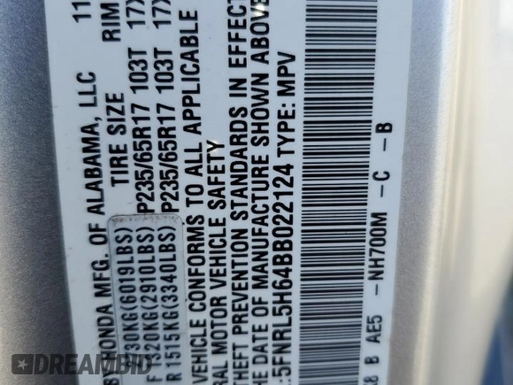 2011 Honda Odyssey EX-L with VIN 5FNRL5H64BB022124, listed as a Copart auction lot 55444745 with 150,843 mi miles and Salvage Title. Bid and sale history available at DreamBid. Image 13.