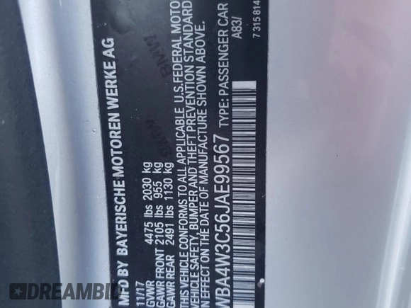 2018 BMW 4 Series 430i with VIN WBA4W3C56JAE99567, listed as a Copart auction lot 69213474 with 100,335 mi miles and Clean Title. Bid and sale history available at DreamBid. Image 12.