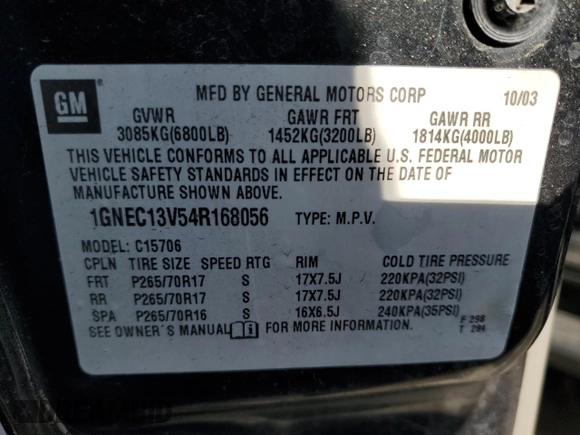 2004 Chevrolet Tahoe LS with VIN 1GNEC13V54R168056, listed as a Copart auction lot 42450285 with 146,706 mi miles and Clean Title. Bid and sale history available at carsss.com. Image 13.