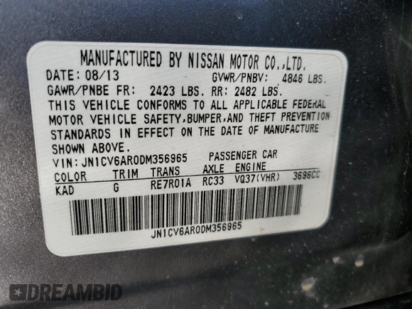 2013 Infiniti G37 x z VIN JN1CV6AR0DM356965, wystawiony jako Copart lot #49168145 z przebiegiem 136 584 mil mil oraz Szkoda całkowita • Salvage title. Historia ofert i sprzedaży dostępna na DreamBid. Obrazek 12.