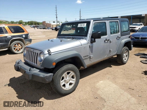 2016 Jeep Wrangler Unlimited Freedom with VIN 1C4BJWDG7GL117972, listed as a Copart auction lot 57996765 with 56,713 mi miles and Salvage title. Bid and sale history available at DreamBid. Image 1.