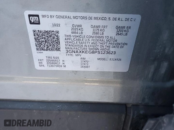 2023 Chevrolet Equinox LT with VIN 3GNAXKEG8PS123623, listed as a Copart auction lot 44256245 with 6,898 mi miles and Clean Title. Bid and sale history available at carsss.com. Image 12.