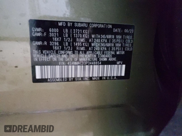 2023 Subaru Ascent Premium z VIN 4S4WMACD3P3448854, wystawiony jako Copart lot #80091414 z przebiegiem 23 380 mil mil oraz Szkoda całkowita • Salvage title. Historia ofert i sprzedaży dostępna na DreamBid. Obrazek 14.