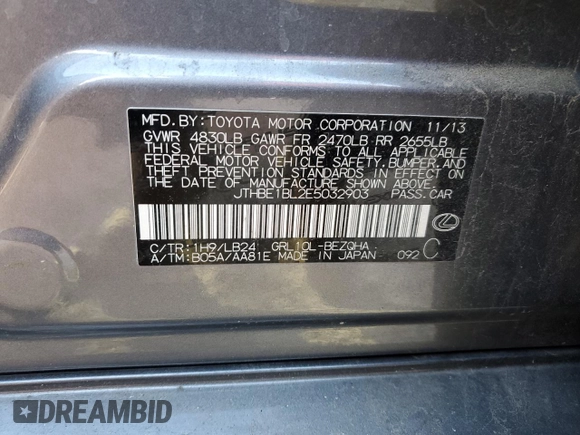 2014 Lexus GS 350 with VIN JTHBE1BL2E5032903, listed as a Copart auction lot 76723574 with 33,174 mi miles and Clean Title. Bid and sale history available at carsss.com. Image 12.