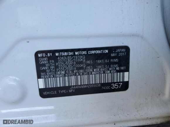 2017 Mitsubishi Outlander Sport SEL 2.4 with VIN JA4AR4AW4HZ055038, listed as a Copart auction lot 46341235 with 105,683 mi miles and Clean Title. Bid and sale history available at carsss.com. Image 12.
