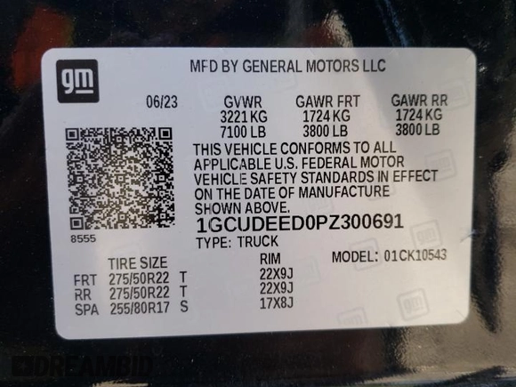 2023 Chevrolet Silverado 1500 RST with VIN 1GCUDEED0PZ300691, listed as a Copart auction lot 76771544 with 45,101 mi miles and Salvage Title. Bid and sale history available at DreamBid. Image 14.