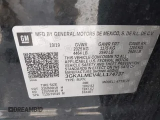 2020 GMC Terrain SLE with VIN 3GKALMEV4LL174737, listed as a IAAI auction lot 42143733 with 108,759 mi miles and . Bid and sale history available at DreamBid. Image 9.