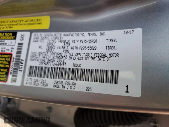 2018 Toyota Tundra SR5 z VIN 5TFHW5F17JX694497, wystawiony jako Copart lot #88545555 z przebiegiem 93 586 mil mil oraz Szkoda całkowita • Salvage title. Historia ofert i sprzedaży dostępna na DreamBid. Obrazek 15.