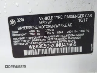2018 BMW 3 Series 320i xDrive z VIN WBA8E5G5XJNU47665, wystawiony jako IAAI lot #42332838 z przebiegiem 97 821 mil mil oraz . Historia ofert i sprzedaży dostępna na DreamBid. Obrazek 9.