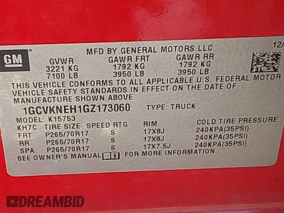 2016 Chevrolet Silverado 1500 Work Truck with VIN 1GCVKNEH1GZ173060, listed as a IAAI auction lot 38274464 with 190,245 mi miles and . Bid and sale history available at DreamBid. Image 9.