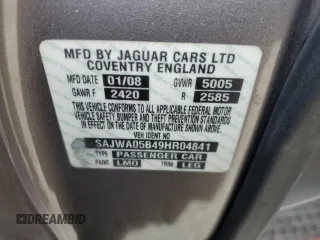 2009 Jaguar XF Luxury with VIN SAJWA05B49HR04841, listed as a Copart auction lot 50539045 with 123,870 mi miles and Salvage Title. Bid and sale history available at DreamBid. Image 12.