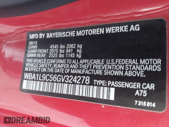 2016 BMW 2 Series 228i xDrive with VIN WBA1L9C56GV324278, listed as a IAAI auction lot 41414710 with 101,785 mi miles. Bid and sale history available at carsss.com. Image 9.