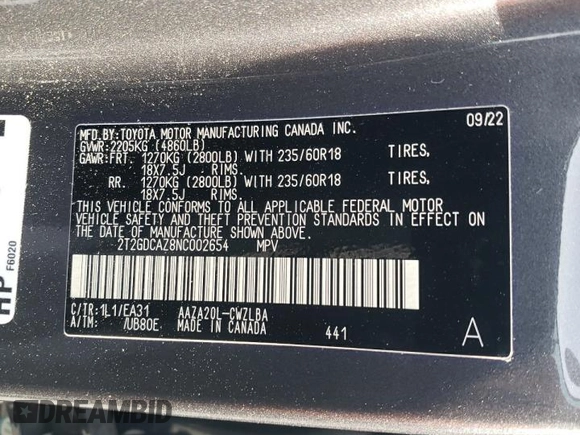 2022 Lexus NX with VIN 2T2GDCAZ8NC002654, listed as a Copart auction lot 84171684 with 13,709 mi miles and Salvage Title. Bid and sale history available at carsss.com. Image 14.