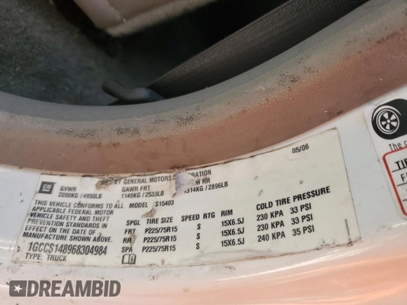 2006 Chevrolet Colorado LS z VIN 1GCCS148968304984, wystawiony jako Copart lot #84595454 z przebiegiem 208 296 mil mil oraz Szkoda całkowita • Salvage title. Historia ofert i sprzedaży dostępna na DreamBid. Obrazek 12.
