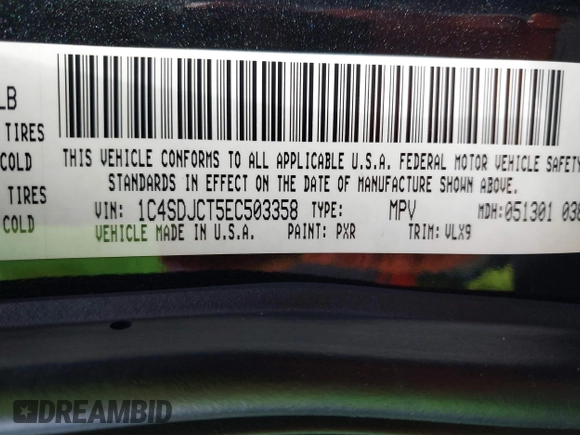 2014 Dodge Durango R/T with VIN 1C4SDJCT5EC503358, listed as a IAAI auction lot 42491055 with 118,862 mi miles and . Bid and sale history available at DreamBid. Image 9.