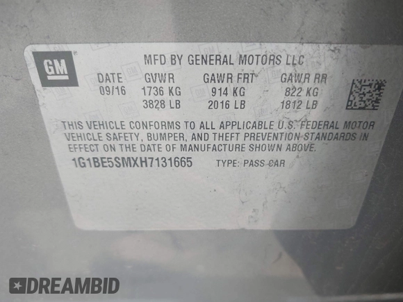 2017 Chevrolet Cruze LT with VIN 1G1BE5SMXH7131665, listed as a IAAI auction lot 42124633 with 95,192 mi miles and . Bid and sale history available at DreamBid. Image 9.