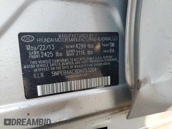 2013 Hyundai Sonata GLS с VIN 5NPEB4AC8DH753204, выставлен на аукционе Copart как лот 60165865 с пробегом 123 280 миль миль и Списание • Salvage title. История ставок и продаж доступна на DreamBid. Изображение 12.