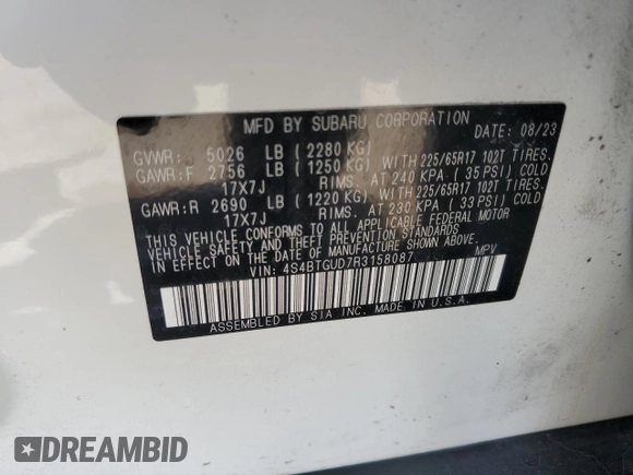 2024 Subaru Outback Wilderness with VIN 4S4BTGUD7R3158087, listed as a Copart auction lot 64225515 with 14,858 mi miles and Salvage title. Bid and sale history available at DreamBid. Image 13.