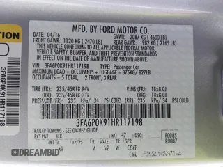 2017 Ford Fusion Titanium with VIN 3FA6P0K91HR117198, listed as a IAAI auction lot 41346552 with 76,951 mi miles. Bid and sale history available at carsss.com. Image 9.