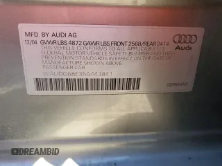 2005 Audi A4 3.2L with VIN WAUDG68E35A443841, listed as a Copart auction lot 77623274 with 139,983 mi miles and Salvage Title. Bid and sale history available at carsss.com. Image 13.