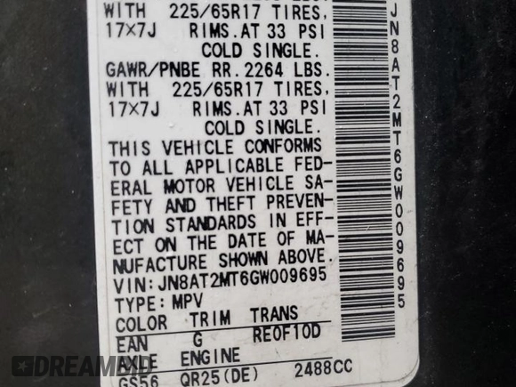 2016 Nissan Rogue S with VIN JN8AT2MT6GW009695, listed as a Copart auction lot 42980645 with 173,721 mi miles and Salvage Title. Bid and sale history available at carsss.com. Image 13.