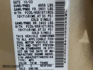 2004 Nissan Murano SL with VIN JN8AZ08T74W205184, listed as a Copart auction lot 75888294 with 143,393 mi miles and Salvage Title. Bid and sale history available at carsss.com. Image 13.