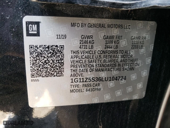 2020 Chevrolet Impala LT with VIN 1G11Z5S36LU104724, listed as a Copart auction lot 45191115 with 110,698 mi miles and Salvage Title. Bid and sale history available at carsss.com. Image 12.