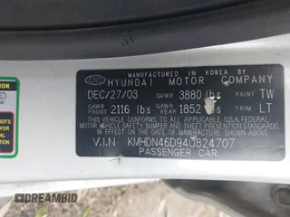 2004 Hyundai Elantra GLS с VIN KMHDN46D94U824707, выставлен на аукционе IAAI как лот 42460287 с пробегом 166 360 миль миль и . История ставок и продаж доступна на DreamBid. Изображение 9.