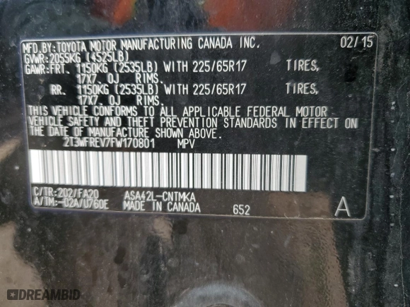 2015 Toyota RAV4 XLE with VIN 2T3WFREV7FW170801, listed as a Copart auction lot 44907765 with 82,157 mi miles and Salvage Title. Bid and sale history available at carsss.com. Image 15.