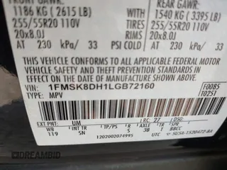 2020 Ford Explorer XLT with VIN 1FMSK8DH1LGB72160, listed as a IAAI auction lot 41992052 with 79,556 mi miles. Bid and sale history available at carsss.com. Image 9.