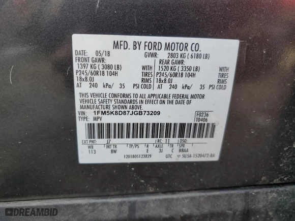 2018 Ford Explorer XLT with VIN 1FM5K8D87JGB73209, listed as a Copart auction lot 45996165 with 0 mi miles and Salvage Title. Bid and sale history available at carsss.com. Image 13.