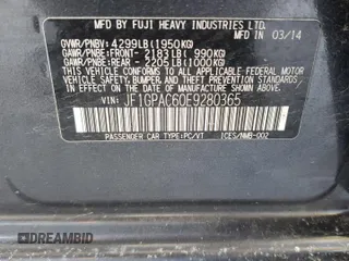 2014 Subaru Impreza Premium с VIN JF1GPAC60E9280365, выставлен на аукционе Copart как лот 83947004 с пробегом 47 770 миль миль и Списание • Salvage title. История ставок и продаж доступна на DreamBid. Изображение 12.