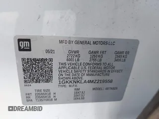 2021 GMC Acadia SLE z VIN 1GKKNKLA4MZ219558, wystawiony jako IAAI lot #41901211 z przebiegiem 54 592 mil mil oraz . Historia ofert i sprzedaży dostępna na DreamBid. Obrazek 9.