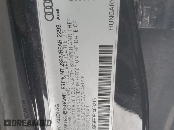 2015 Audi S3 Premium Plus z VIN WAUBFGFF0F1006215, wystawiony jako Copart lot #43596415 z przebiegiem 178 904 mil mil oraz Czysty tytuł • Clean title. Historia ofert i sprzedaży dostępna na DreamBid. Obrazek 12.