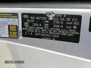 2019 Kia Forte LXS z VIN 3KPF24AD1KE119926, wystawiony jako Copart lot #49107035 z przebiegiem 79 623 mil mil oraz Szkoda całkowita • Salvage title. Historia ofert i sprzedaży dostępna na DreamBid. Obrazek 14.