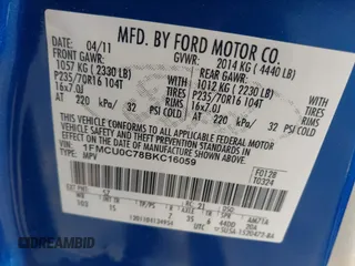 2011 Ford Escape XLS with VIN 1FMCU0C78BKC16059, listed as a IAAI auction lot 42577234 with 210,890 mi miles and . Bid and sale history available at DreamBid. Image 9.