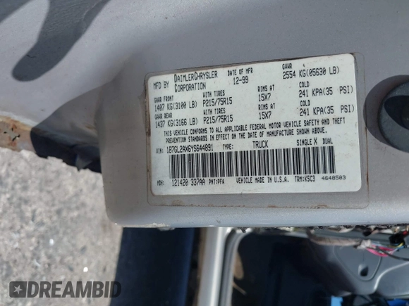 2000 Dodge Dakota Sport с VIN 1B7GL2AX6YS644891, выставлен на аукционе IAAI как лот 41961323 с пробегом 194 210 миль миль и . История ставок и продаж доступна на DreamBid. Изображение 9.