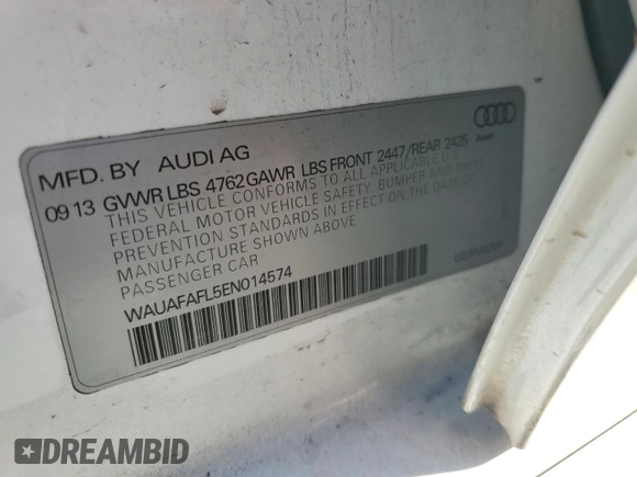 2014 Audi A4 Premium z VIN WAUAFAFL5EN014574, wystawiony jako Copart lot #47197225 z przebiegiem 125 275 mil mil oraz Szkoda całkowita • Salvage title. Historia ofert i sprzedaży dostępna na DreamBid. Obrazek 14.
