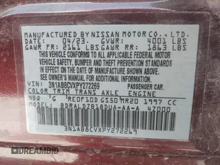 2023 Nissan Sentra SV with VIN 3N1AB8CVXPY272269, listed as a IAAI auction lot 41719984 with 46,777 mi miles. Bid and sale history available at carsss.com. Image 9.