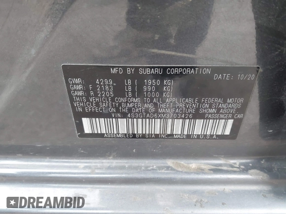 2021 Subaru Impreza Premium с VIN 4S3GTAD6XM3703426, выставлен на аукционе IAAI как лот 41760749 с пробегом 47 427 миль миль и . История ставок и продаж доступна на DreamBid. Изображение 9.