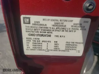 2003 Chevrolet Tahoe LT with VIN 1GNEC13T83R247248, listed as a Copart auction lot 43629135 with 0 mi miles and Salvage Title. Bid and sale history available at carsss.com. Image 14.