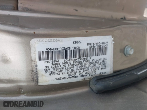 1999 Toyota Camry LE с VIN 4T1BG28K2XU873401, выставлен на аукционе IAAI как лот 42487295 с пробегом 163 315 миль миль и . История ставок и продаж доступна на DreamBid. Изображение 9.