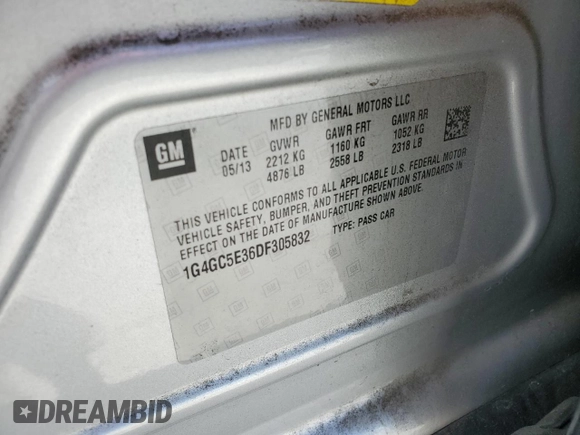 2013 Buick LaCrosse Leather with VIN 1G4GC5E36DF305832, listed as a Copart auction lot 53263865 with 105,373 mi miles and Salvage Title. Bid and sale history available at carsss.com. Image 14.