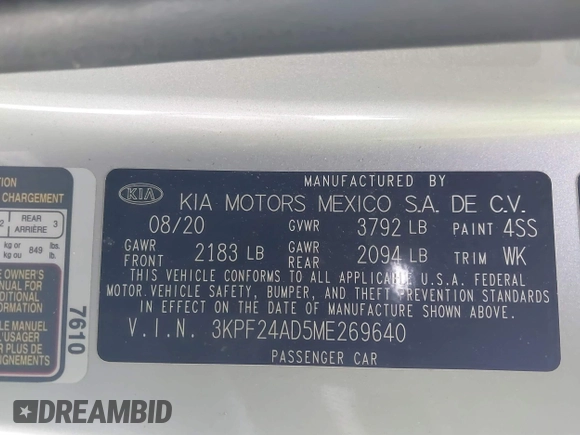 2021 Kia Forte LXS z VIN 3KPF24AD5ME269640, wystawiony jako IAAI lot #41381510 z przebiegiem 107 942 mil mil oraz . Historia ofert i sprzedaży dostępna na DreamBid. Obrazek 9.