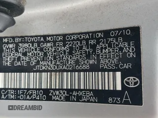 2010 Toyota Prius II z VIN JTDKN3DUXA0216688, wystawiony jako Copart lot #54551815 z przebiegiem 223 746 mil mil oraz Czysty tytuł • Clean title. Historia ofert i sprzedaży dostępna na DreamBid. Obrazek 12.