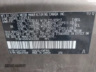 2012 Toyota RAV4 with VIN 2T3BF4DV6CW262089, listed as a IAAI auction lot 41681593 with 114,421 mi miles. Bid and sale history available at carsss.com. Image 9.