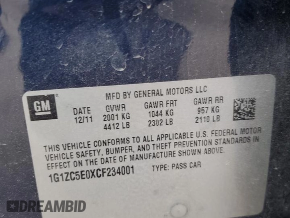 2012 Chevrolet Malibu 1LT with VIN 1G1ZC5E0XCF234001, listed as a Copart auction lot 46329805 with 201,779 mi miles and Salvage Title. Bid and sale history available at DreamBid. Image 12.