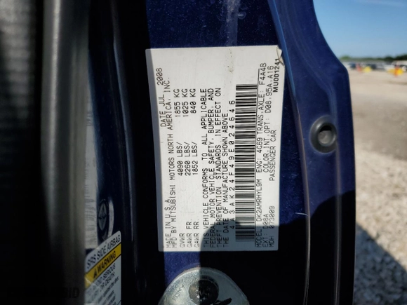 2009 Mitsubishi Eclipse GS with VIN 4A3AK24F49E024646, listed as a Copart auction lot 53035654 with 126,366 mi miles and Salvage Title. Bid and sale history available at carsss.com. Image 12.
