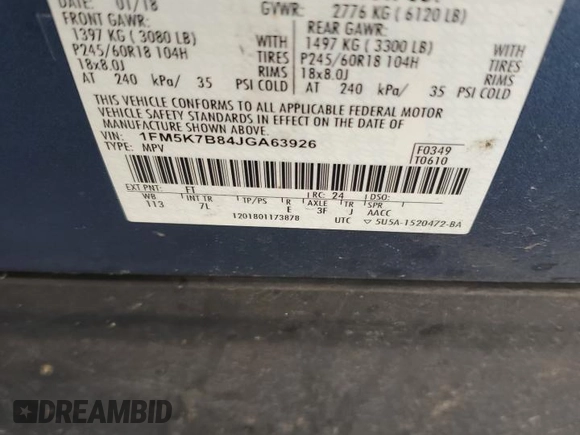 2018 Ford Explorer with VIN 1FM5K7B84JGA63926, listed as a Copart auction lot 48621475 with 130,729 mi miles and Salvage title. Bid and sale history available at DreamBid. Image 15.